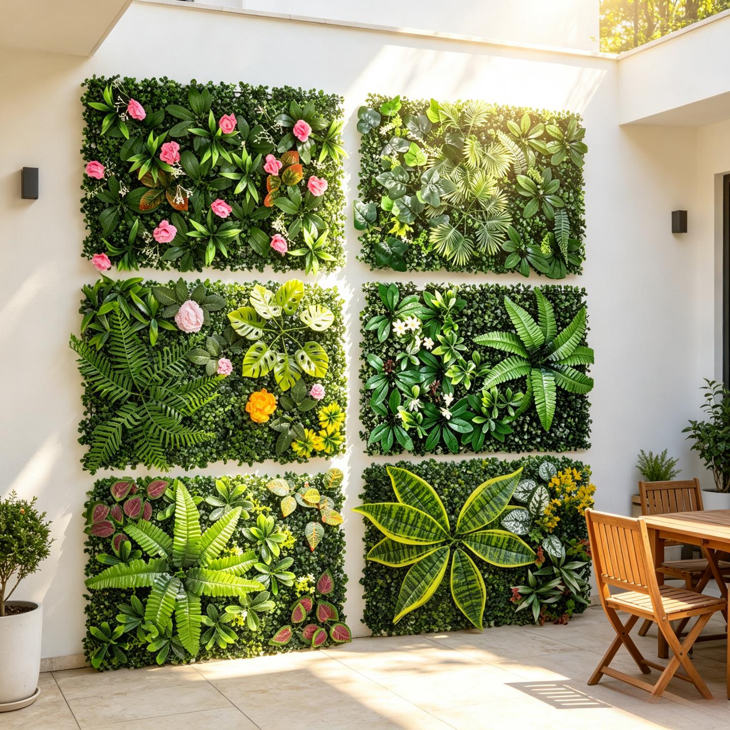 Flower Wall Panel - แผงผนังต้นไม้ประดิษฐ์กันรังสียูวี ขนาด 40*60 ซม. ใบเฟิร์นเทียมสำหรับตกแต่งผนังระเบียง คาเฟ่
