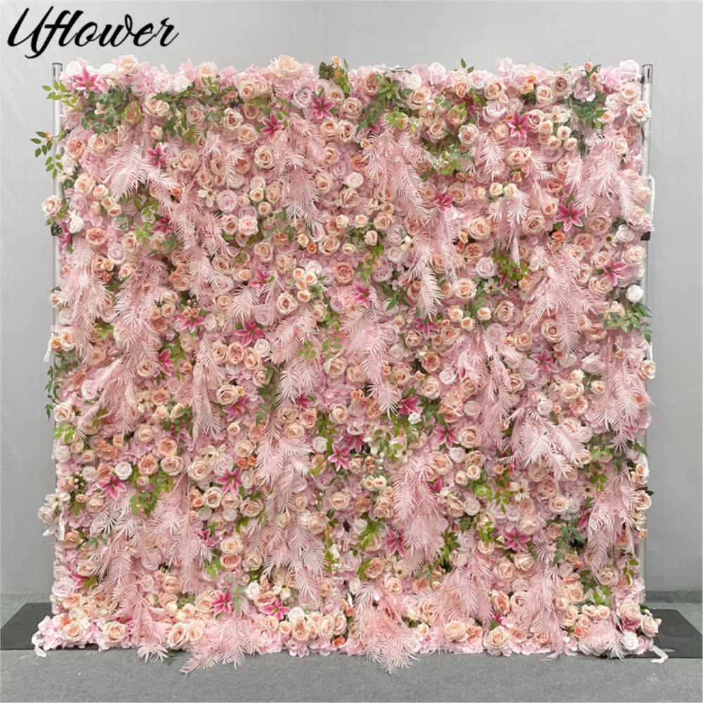 Flower Wall Panel - ดอกไม้ 5D สีชมพู Rose ผ้าดอกไม้ประดิษฐ์ผ้า Roll
